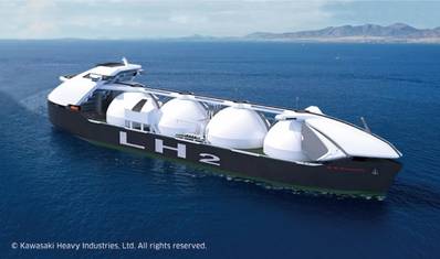 Concept image of 160,000㎥ liquefied hydrogen carrier provided by Kawasaki Heavy Industries.
