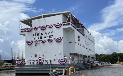 Conrad Shipyard held a ceremony at its shipyard in Amelia, La. recognizing the first-of-class yard, repair, berthing, messing vessel (YRBM) it is building for the U.S. Navy. (Photo courtesy Conrad Industries)