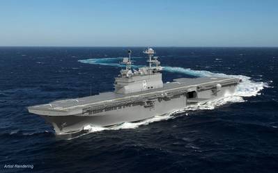 Construction of the amphibious assault ship Bougainville (LHA 8) is scheduled to begin in the fourth quarter of 2018, and delivery is expected in 2024. (Image: HII)
