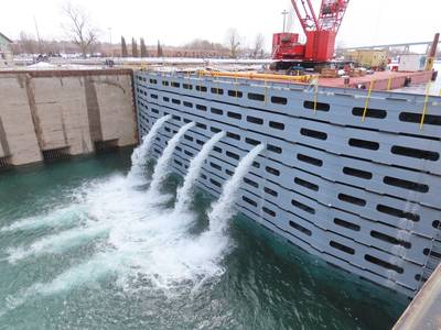The U.S. Army Corps of Engineers, Detroit District, Soo Project Office will open the Poe Lock, 12:01 a.m., March 25, marking the 2023 Great Lakes shipping season start. (Photo: Michelle Briggs / USACE)