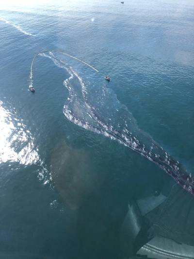 Crude oil is shown in the Pacific Ocean offshore of Orange County, Oct. 3, 2021.



A unified command has been established to respond to and clean up the oil spill off the California coast.

Official U.S. Coast Guard photo.