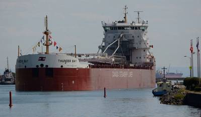 CSL Group's Trillium Class vessel Thunder Bay, pictured here in Port Colborne, Ontario, regularly travels through the St. Lawrence Seaway to Great Lakes ports. (Photo: Thies Bognor; Supplied by CSL Group)