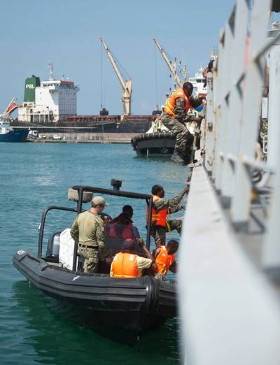 Cutlass Express boarding: Photo courtesy of USN