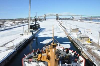 Cutter in Poe Lock: Photo credit USCG