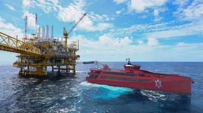 Damen FCS 7011 CMM at oil rig (Photo: Damen Shipyards) 