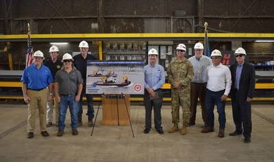 Dan Conrad, Conrad Sr VP; Dan Gaiennie, GLDD Director Engineering New Builds; Brad Breaux, Conrad Program Manager; Vidar Lindmoen, GLDD New Build Project/Program Director; David Johanson, GLDD Sr Vice President Projects & Area Operations Gulf of Mexico; Col. Stephen F. Murphy, USACE; Brett Wolbrink, Conrad Chief Operating Officer; Francisco Bermudez, GLDD Program Manager; and Mark Wingate – USACE (Photo: Conrad Shipyard)