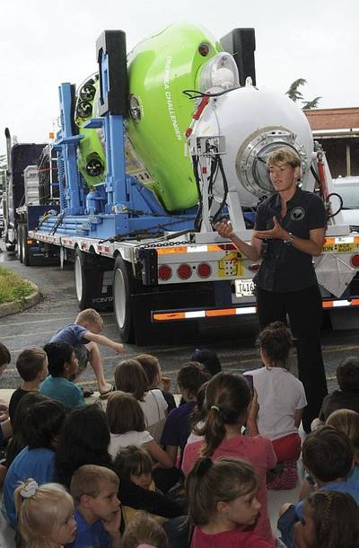 Deepsea Challenger in transit: Photo credit USN