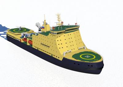 Depicted: The new icebreaker vessel under construction for Russia’s state shipping company Rosmorport FSUE.