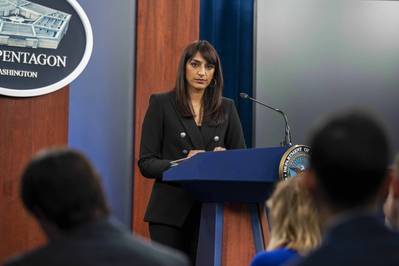 Deputy Pentagon Press Secretary Sabrina Singh speaks to reporters during a press briefing at the Pentagon, Nov. 21, 2023. Photo By: Air Force Senior Airman Cesar Navarro, DOD.