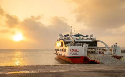 Al Dhafra vehicle and passenger ferry connecting Dalma Island with Jebel Dhanna Port. Photo courtesy Abu Dhabi Maritime