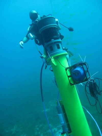 A diver completes the installation of Sentinel sonar heads and Scylla underwater loudhailers.