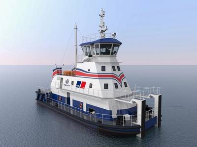 DNV-GL issued an Approval In Principle to Robert Allen Ltd for its shallow-draft pushboat design developed in conjunction with Rolls-Royce, featuring MTU gas engines from Rolls-Royce. (Photo: Rolls-Royce)
