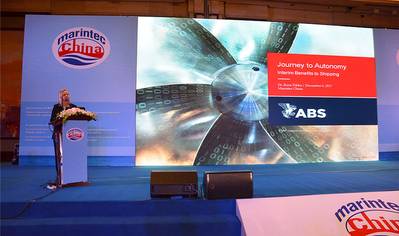 Dr. Kirsi Tikka, ABS Executive Vice President for Global Marine, discussed the marine industry’s journey to autonomy at the 2017 Marintec China conference in Shanghai (Photo: ABS)