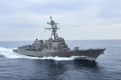 The Arleigh Burke-class guided-missile destroyer Pre-Commissioning Unit (PCU) Delbert Black (DDG 119) conducts the second builder's trials in the Gulf of Mexico in February. (U.S. Navy photo courtesy of HII by Lance Davis)