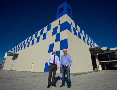 EnerMech finance director Michael Buchan (left) with Vicon Services managing director Niall Conlon, outside Vicon's new Perth base which is under construction.