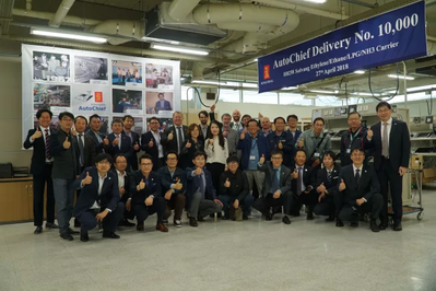 Representatives from Kongsberg Maritime, HHI-EMD, HMD, Solvang and DNV-GL attended the 10,000th AutoChief FAT in Busan on Friday (Photo: Kongsberg) 