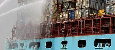 Eugen Maersk firefighting: Image courtesy of DMAIB