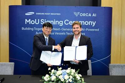 Hyun Joe Kim, Executive Vice President at Samsung Heavy Industries, and Yarden Gross, CEO and Co-founder of Orca AI. © Orca AI