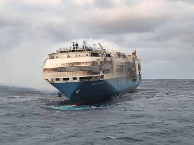 The Felicity Ace (not ABS-classed) is among a number of RoRo ships that suffered onboard fires in recent years. (Photo: Portuguese Navy)