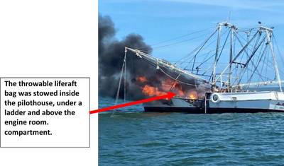 Figure 2 – The 60-foot commercial fishing vessel fire.
Image courtesy USCG Marine Safety Alert 01-25