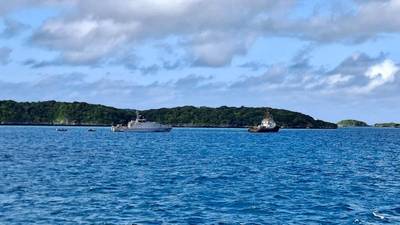 Fiji's Navy confirmed its patrol boat RFNS Puamau has been successfully salvaged after it struck a reef last month. (Photo: Republic of Fiji Navy)