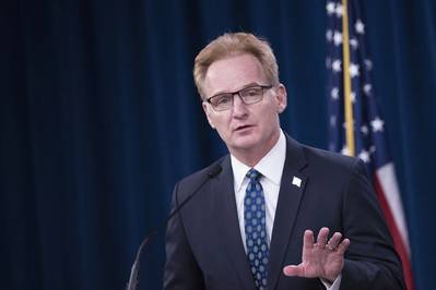 File photo: Acting Secretary of the Navy Thomas B. Modly briefs the press about the Navy’s response to COVID-19, at the Pentagon, Washington, D.C., April 1, 2020. (DoD photo by Lisa Ferdinando) 