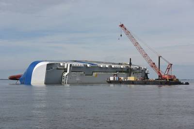 File photo: Golden Ray sits grounded in St. Simons Sound, Ga. in February 2020. The vessel will be cut into eight large sections, removed and recycled. (Photo: Brian McCrum / U.S. Coast Guard)

