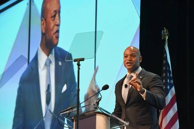 File photo: Governor Wes Moore delivers the plenary keynote at the International Offshore Wind Partnering Forum in Baltimore in 2023. (Photo: The Office of Governor Wes Moore)
