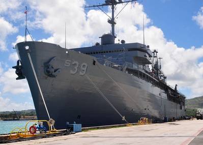 File photo: Submarine tender USS Emory S. Land (AS 39) (U.S. Navy photo by Shannon Burns)