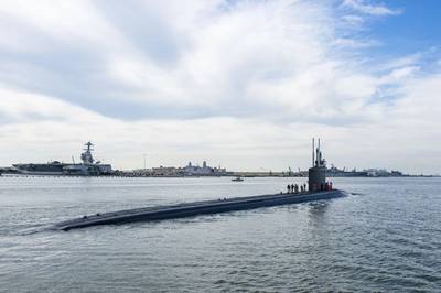 File photo: The U.S. Navy's Virginia-class fast-attack submarine USS New Hampshire (SSN 778) at Naval Station Norfolk, in 2021. (Photo: Alfred A. Coffield / U.S. Navy)