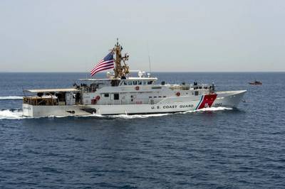 File photo: U.S. Coast Guard fast response cutter USCGC Clarence Sutphin Jr. (WPC 1147) transits the Strait of Hormuz in 2023. (Photo: Elliot Schaudt / U.S. Coast Guard)