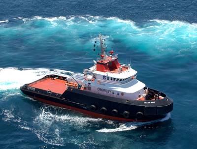 First of the Ocean class tugs, OCEAN WAVE on builders trials prior to delivery to Crowley from Bollinger.