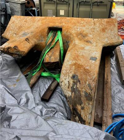 Found next to the Balticconnector gas pipeline was an anchor belonging to the Chinese vessel Newnew Polar Bear. (Photo: Finland NBI)