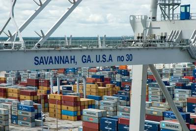 Four new ship-to-shore cranes were commissioned at the Georgia Ports Authority's Garden City Terminal In October 2013 (photo: Georgia Ports Authority)