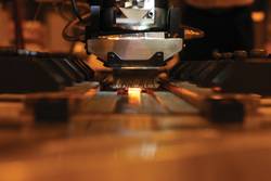 Friction stir titanium welding is conducted at the National Center for Advanced Manufacturing at Michoud, Louisiana. (UNO-NCAM photo by Dr. Greg Dobson)