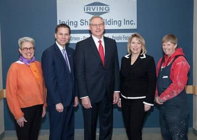 From left to right: Doreen Parsons, Manager of the Women Unlimited Association; Don Bureaux, Nova Scotia Community College President; Kevin McCoy, President of Irving Shipbuilding; Kelly Regan, Minister of Labour and Advanced Education; Koren Beaman, Halifax Shipyard Local 1 Executive (CNW Group/J.D. Irving, Limited)