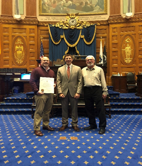 From left to right: Michael Julian, Rep. Adrian Madaro, Karl Julian (Photo: Blue Atlantic Fabricators)