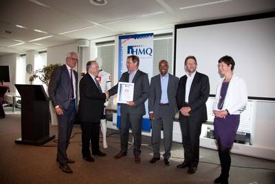 from left to right: Mr Baart (IHMQ), Mr Griffith (IHMQ and Work to Health), Mr Hamers (President IHC Merwede), Mr Lie-A-Lien (Health Manager IHC Merwede), Mr Hylkema (Managing Director Division Technology & Services IHC Merwede), Mrs Raaijmakers (IHMQ)