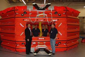 From left to right: Tim Ryan, General Manager Southeast USA and Caribbean -  Giovanni Alvarado, Liferaft Technician -  Luciano Scandrglio, Liferaft Technician -  Boris Medich, Southeast USA Liferaft Manager