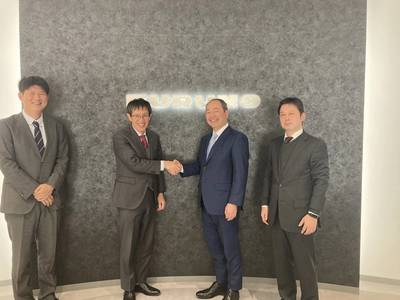 Furuno and Accelleron’s joint venture company Turbo Systems United signed a memorandum of understanding on digital activities. From left to right: Keisuke Kitamura / Furuno General Manager, Digitalization Promotion Department, Marine Electronic Products Division; Kazuma Waimatsu / Furuno Divisional General Manager, Marine Electronic Products Division and Senior Executive Officer; Hiroaki Yoshinari/ Turbo Systems United Executive Director and President; and Yoshimasa Wakasa/ Turbo Systems United 