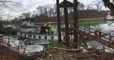 Gate City sunk and discharged oil near mile marker 8 on the Big Sandy River near Butler, West Virginia (U.S. Coast Guard courtesy photo)