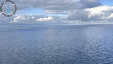 A Main Pass Gathering Company, LLC Panther helicopter conducts an overflight to observe visible sheen off the coast of Louisiana, Nov. 18, 2023. (Source: US Coast Guard)