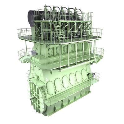 Graphical rendering of an MAN B&W 5G70ME-GI engine (Courtesy of MAN Diesel & Turbo)