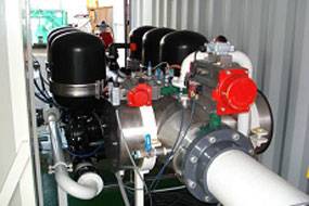 Hyde Guardian Model HG 300 Ballast Water Treatment System enclosed in 20 ft shipping container and powered by portable generator.