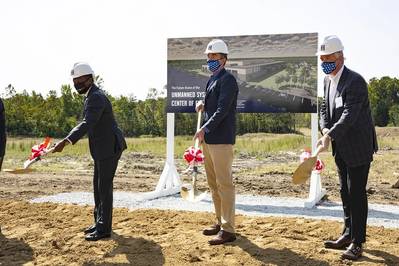 Hampton Mayor Donnie Tuck, Virginia Governor Ralph Northam and HII Executive Vice President and President, HII Technical Solutions Andy Green break ground on HII’s Unmanned Systems Center of Excellence. (Photo: HII)