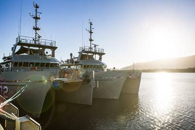 HMAS Mermaid, one of four Paluma class vessels, recently completed an intensive five and a half week training program in North Queensland waters in company with her sister ship HMAS Paluma. Photo:  Royal Australian Navy