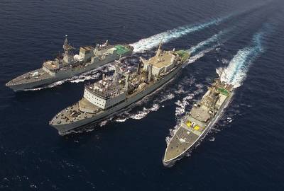 HMCS Protecteur (centre): Earlier photo courtesy of Canadian Government