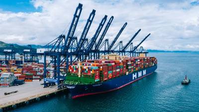 HMM Algeciras has taken the title of world's largest containership. (Photo: YICT) 
