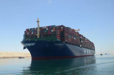 HMM Algeciras sails through the Suez Canal on its maiden voyage (Photo: Suez Canal Authority)