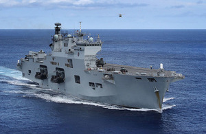 HMS Ocean heading for the Caribbean. Crown copyright.
